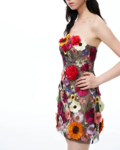 Cassian Floral Embroidered Mini Dress - Black Multi