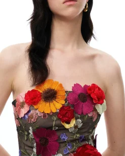 Cassian Floral Embroidered Mini Dress - Black Multi