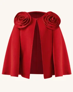 Clara Floral Applique Cape Coat - Red