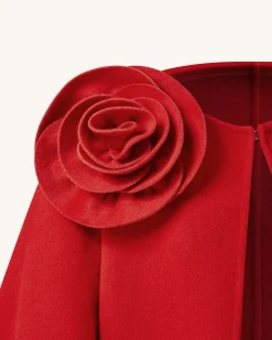 Clara Floral Applique Cape Coat - Red