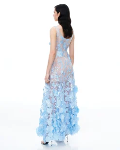Clementine 3D Floral Embroidered Dress - Blue