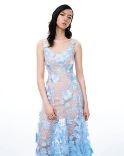 Clementine 3D Floral Embroidered Dress - Blue