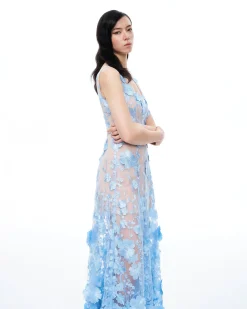 Clementine 3D Floral Embroidered Dress - Blue