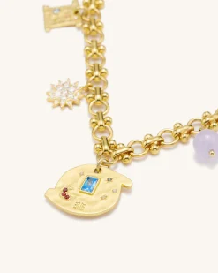 Cosmos Round Multi Charm Bracelet - 18ct Gold Plated & Multicolor Zirc