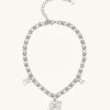 Cosmos Round Multi Charm Necklace - 18ct White Gold Plated & White Zir