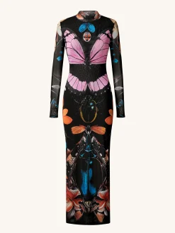 Double-layered Mesh Sheer Butterfly and Beetle Gown - Multicolor