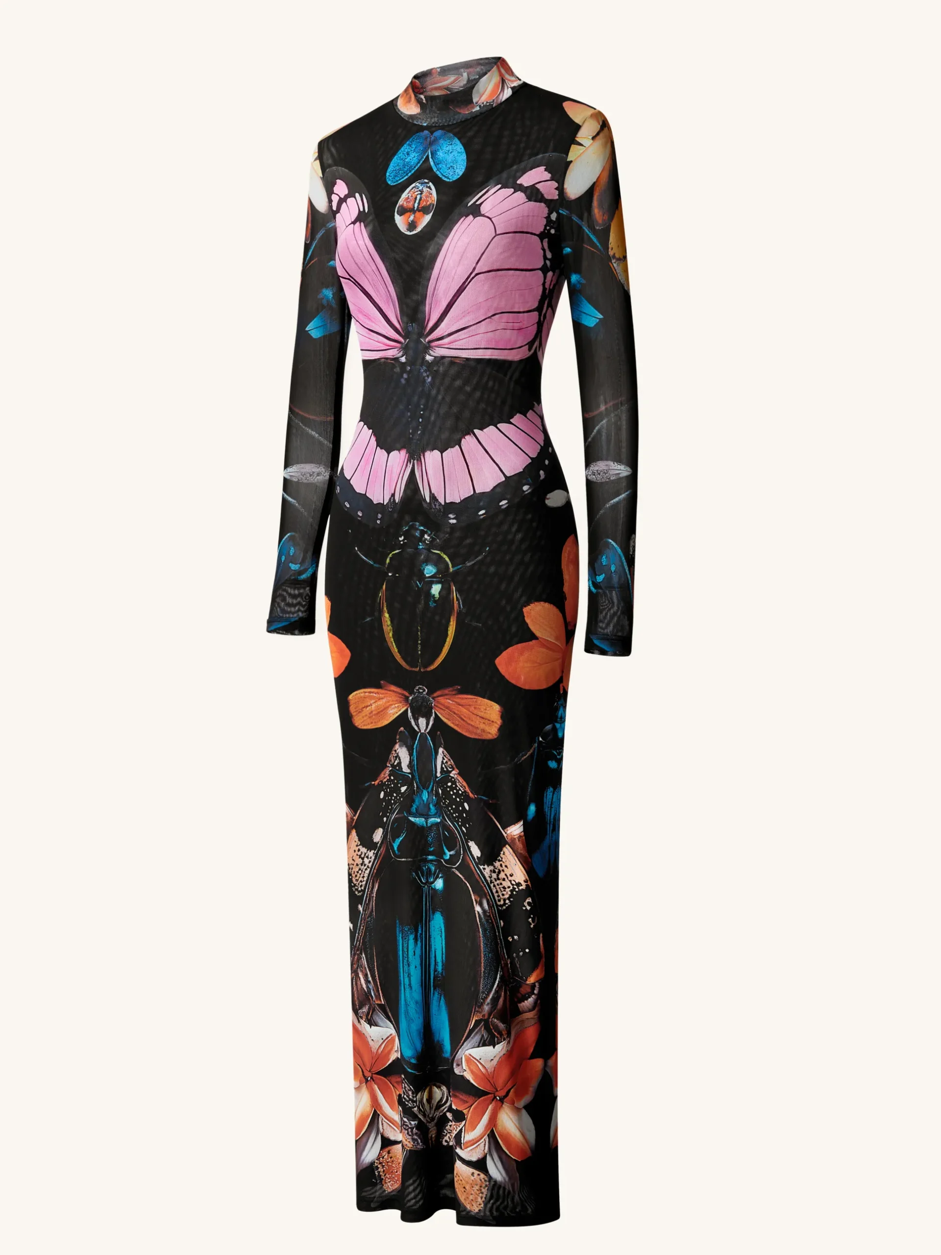 Double-layered Mesh Sheer Butterfly and Beetle Gown - Multicolor