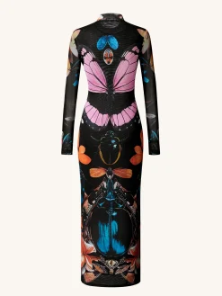 Double-layered Mesh Sheer Butterfly and Beetle Gown - Multicolor
