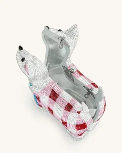 Eden Puppy Shape Faux Crystal Clutch - White