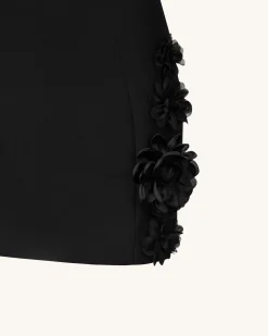 Elaina Black Rosette Applique Mini Dress - Black