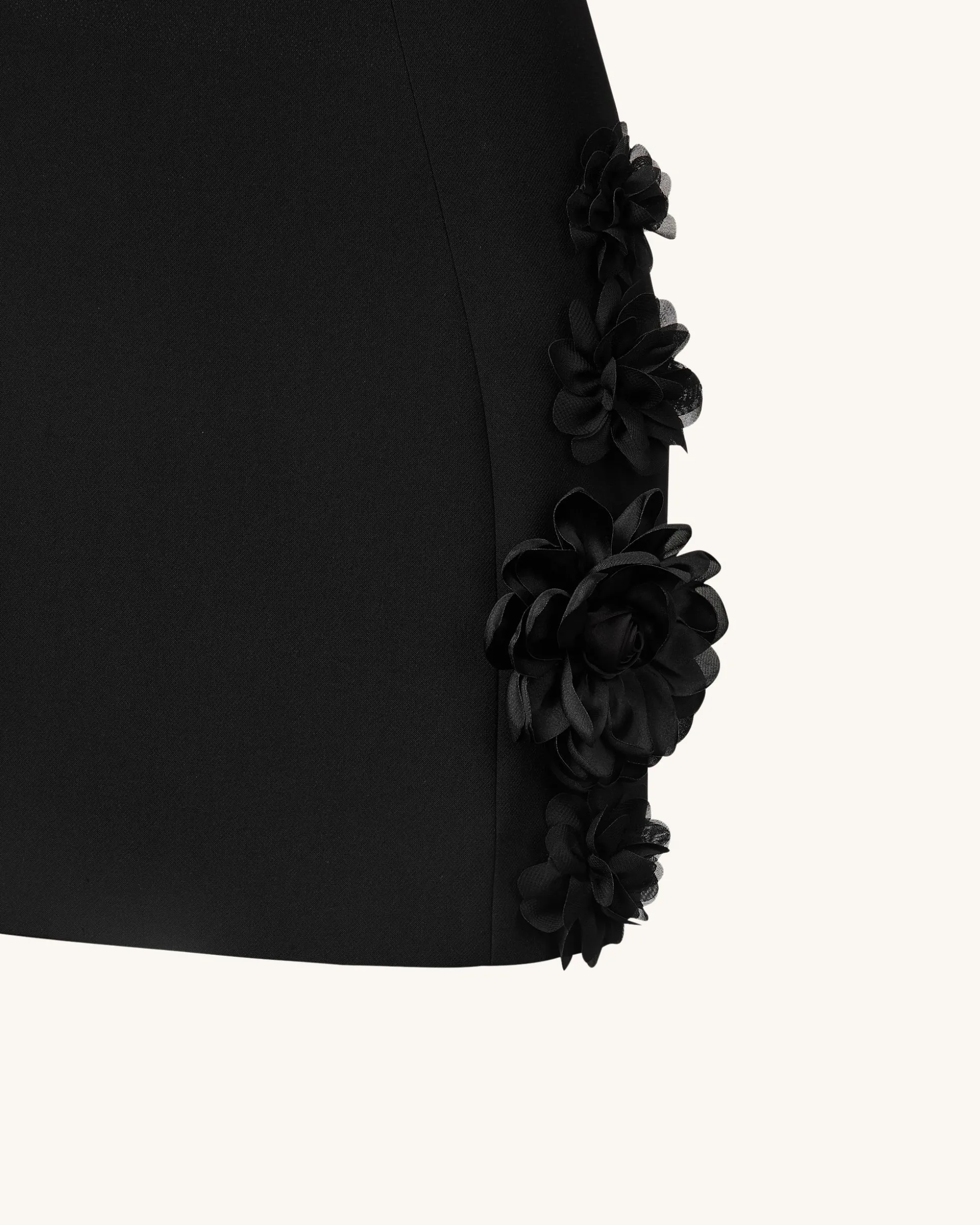 Elaina Black Rosette Applique Mini Dress - Black