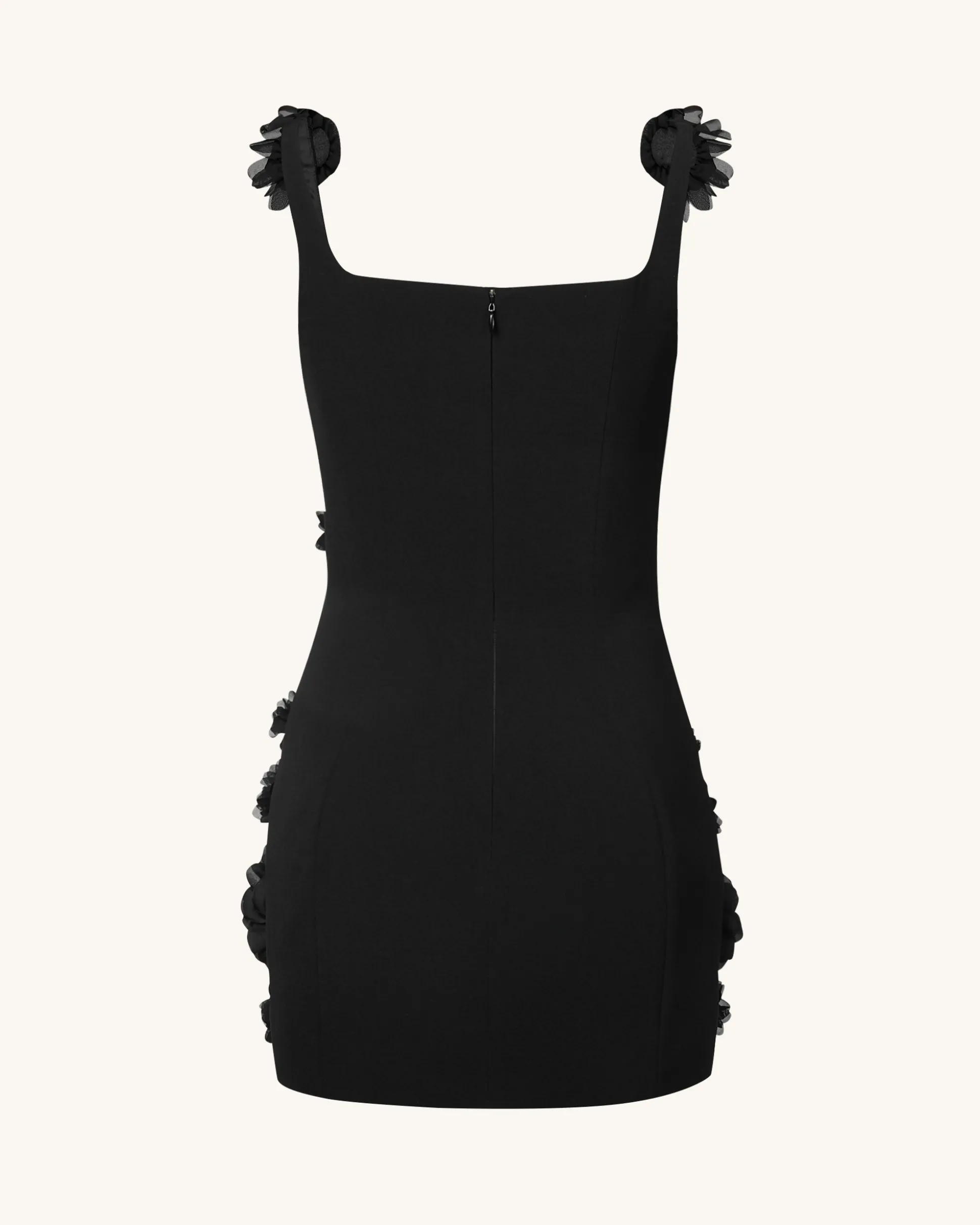 Elaina Black Rosette Applique Mini Dress - Black