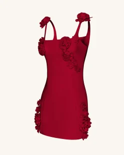 Elaina Pink Rosette Applique Mini Dress - Red