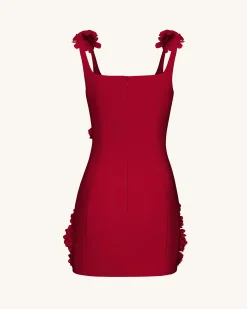Elaina Pink Rosette Applique Mini Dress - Red