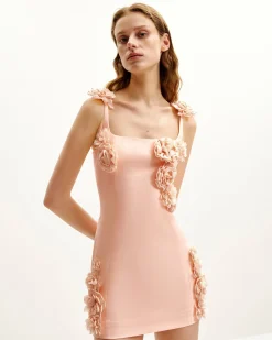 Elaina Pink Rosette Applique Mini Dress - Apricot