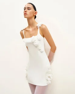 Elaina White Rosette Applique Mini Dress - White