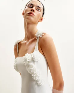 Elaina White Rosette Applique Mini Dress - White