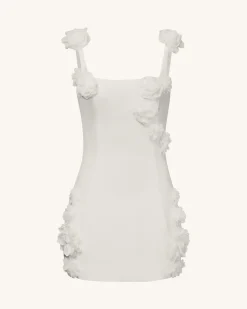 Elaina White Rosette Applique Mini Dress - White