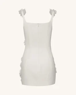 Elaina White Rosette Applique Mini Dress - White