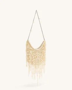 Elaine Pearl-Embellished Fringe Bag - White
