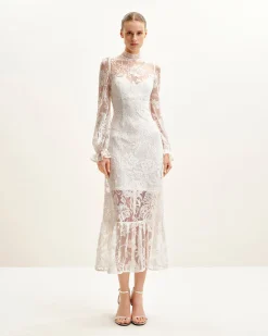 Elegant Lace Midi Dress - White