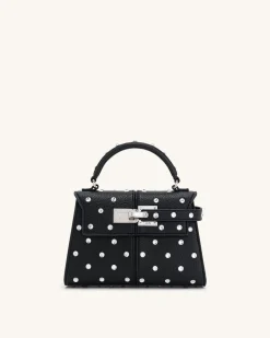 Elise Artificial Crystal Top Handle Bag - Black