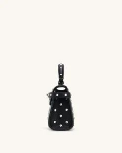 Elise Artificial Crystal Top Handle Bag - Black