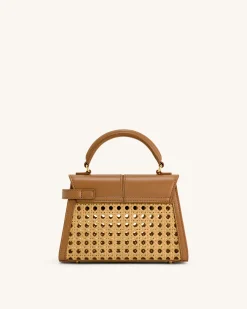 Elise Faux Bamboo Woven Top Handle Bag - Brown