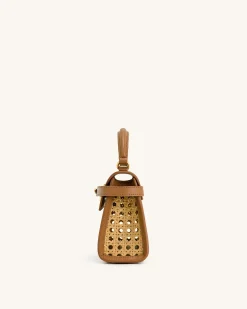 Elise Faux Bamboo Woven Top Handle Bag - Brown