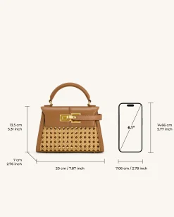 Elise Faux Bamboo Woven Top Handle Bag - Brown