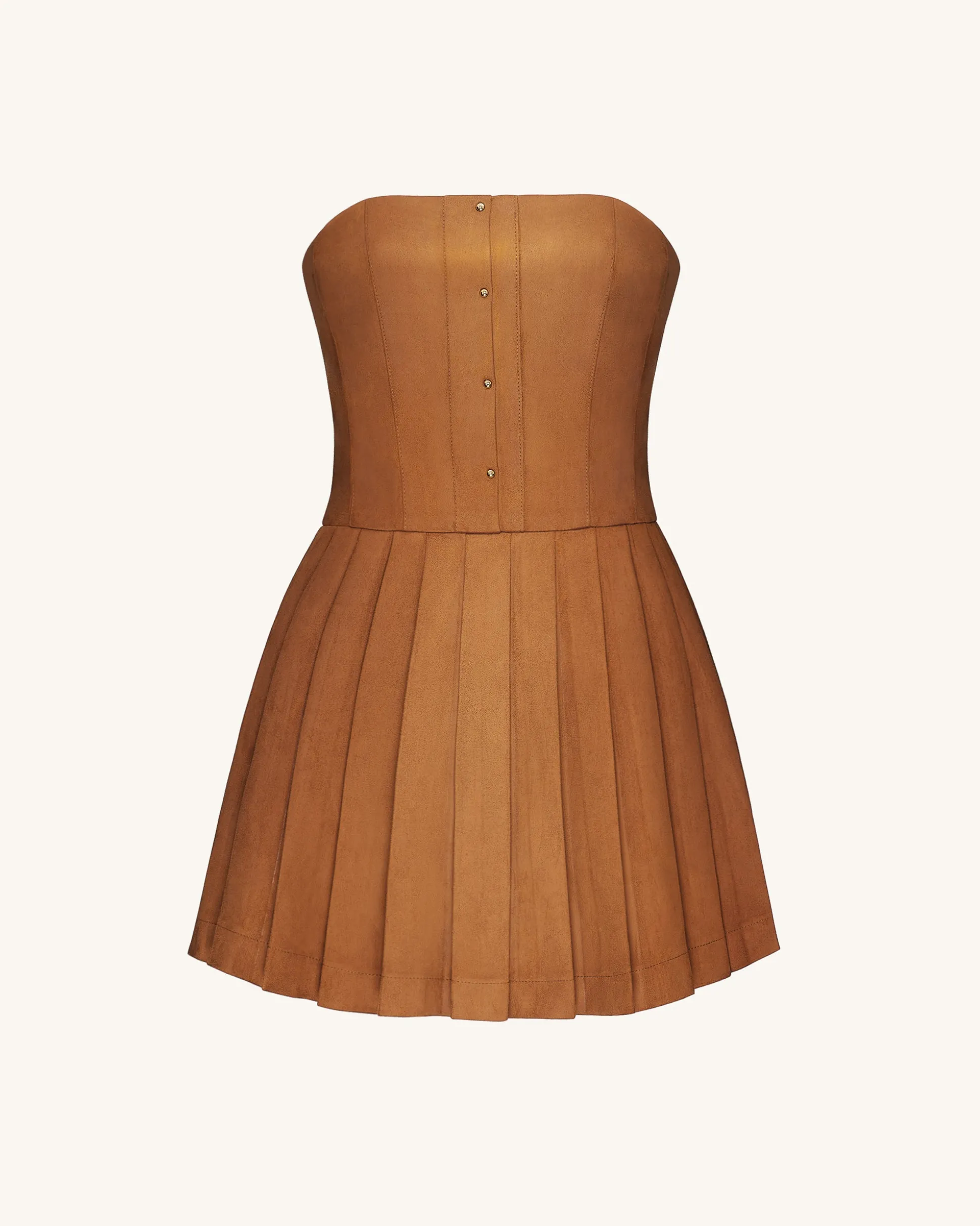 Ellie Pleated Velvet Dress - Caramel