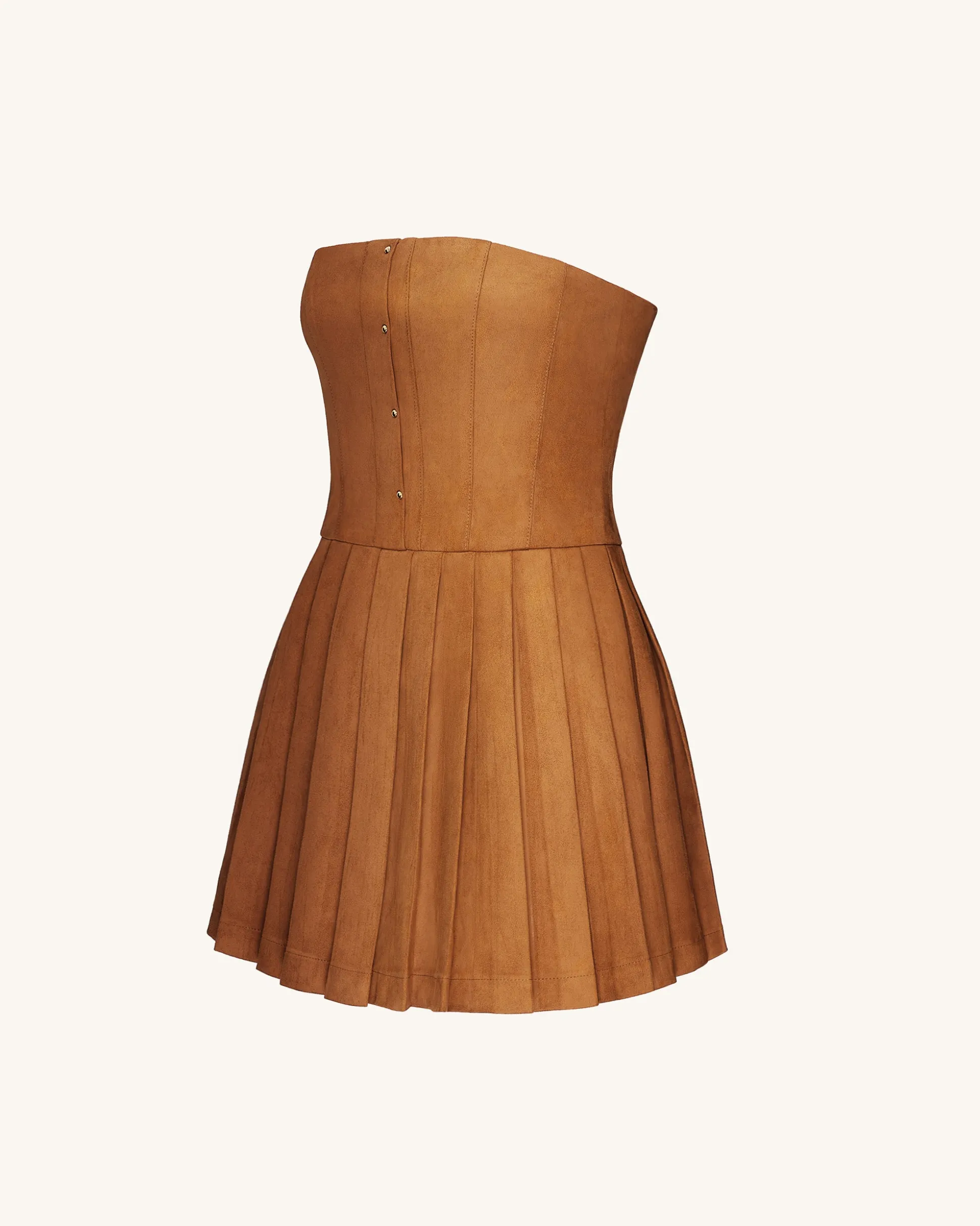 Ellie Pleated Velvet Dress - Caramel