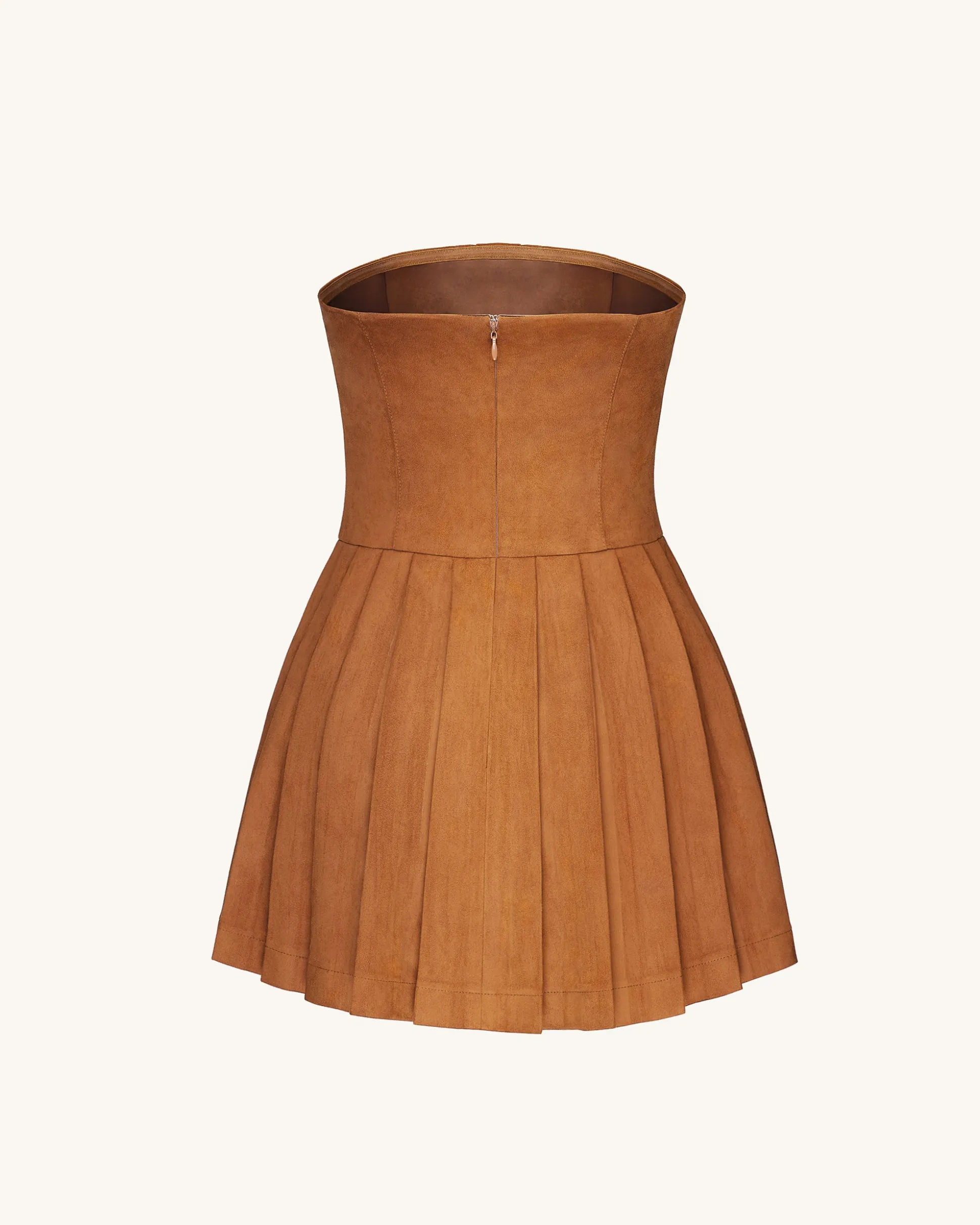 Ellie Pleated Velvet Dress - Caramel