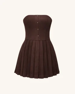 Ellie Pleated Velvet Dress - Chocolate Brown