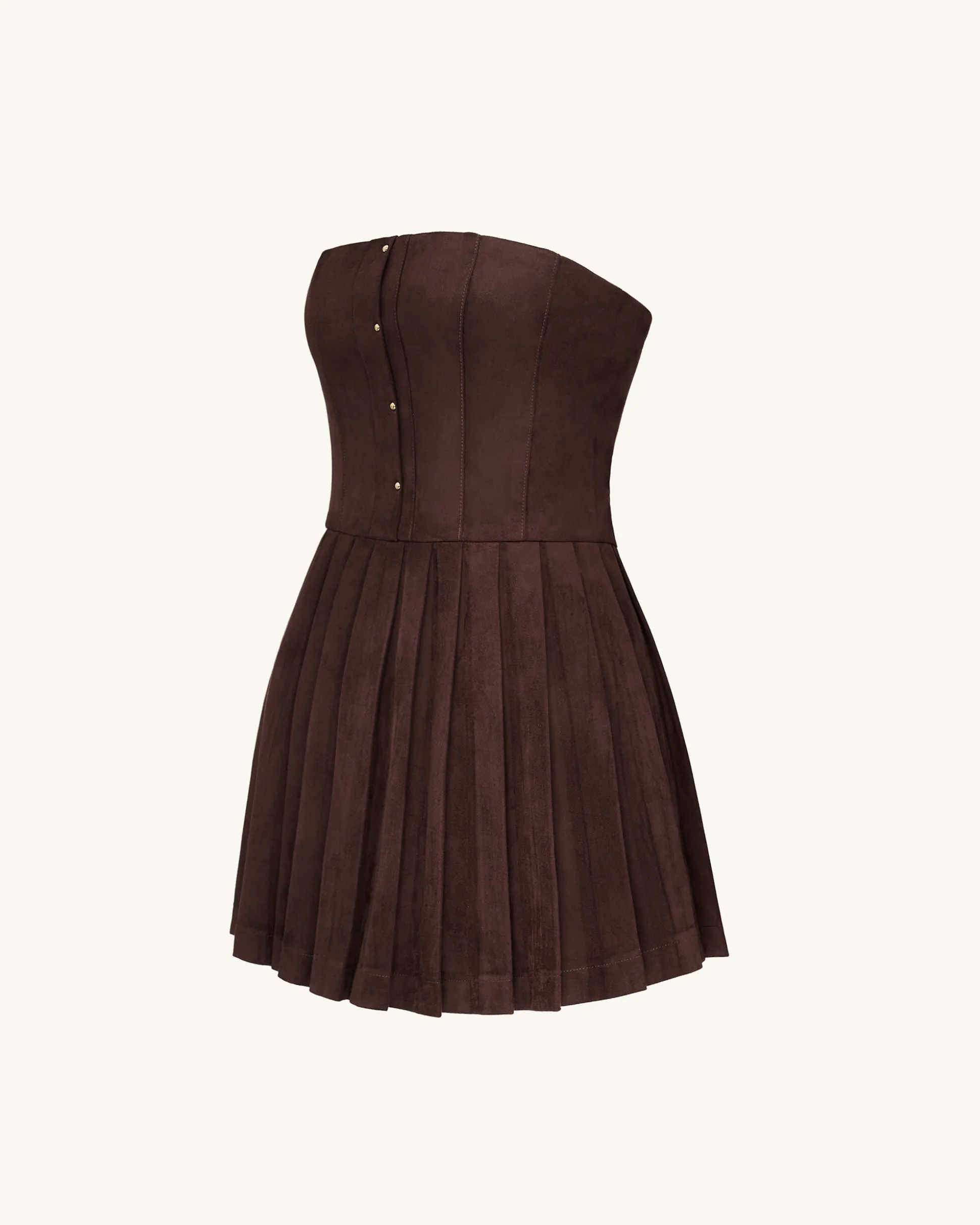 Ellie Pleated Velvet Dress - Chocolate Brown