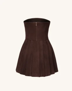 Ellie Pleated Velvet Dress - Chocolate Brown