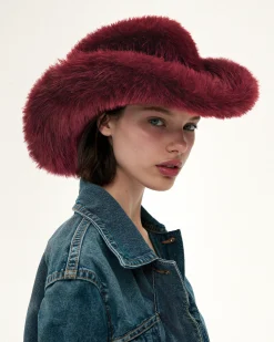 Elora Faux Fur Cowboy Hat - Burgundy