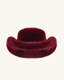 Elora Faux Fur Cowboy Hat - Burgundy