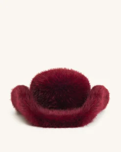Elora Faux Fur Cowboy Hat - Burgundy