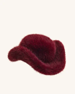 Elora Faux Fur Cowboy Hat - Burgundy