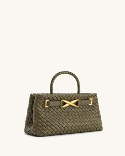 Elora Woven Tote Bag - Dark Olive