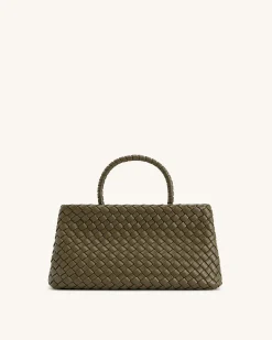 Elora Woven Tote Bag - Dark Olive