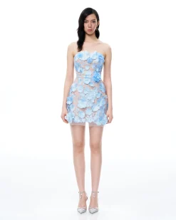 Elowen Floral Embroidered Mini Dress - Blue