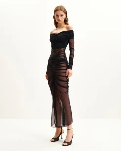Emily Elegant Off-Shoulder Ruched Gown - Black