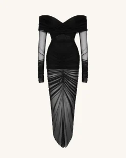 Emily Elegant Off-Shoulder Ruched Gown - Black