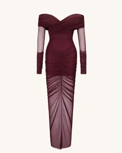 Emily Elegant Off-Shoulder Ruched Gown - Red