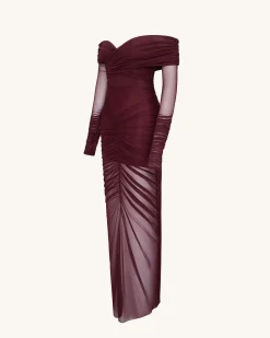 Emily Elegant Off-Shoulder Ruched Gown - Red