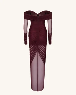 Emily Elegant Off-Shoulder Ruched Gown - Red