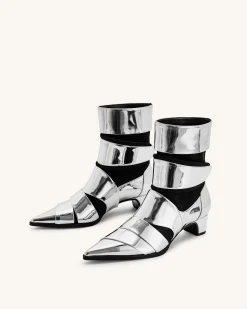 Emily Strap Ankle Boots - Silver