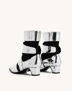 Emily Strap Ankle Boots - Silver